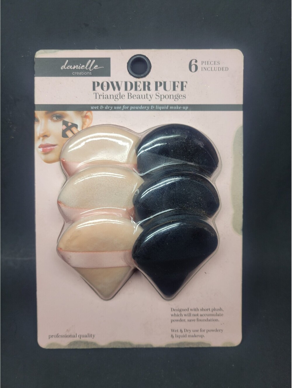 6Pc powder puff triangle beauty sponge Pink & Black Danielle Creations SEE PICS